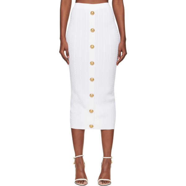  Balmain White Cable-knit Midi Skirt 