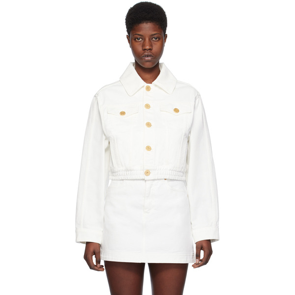  Balmain White Cropped Denim Jacket 