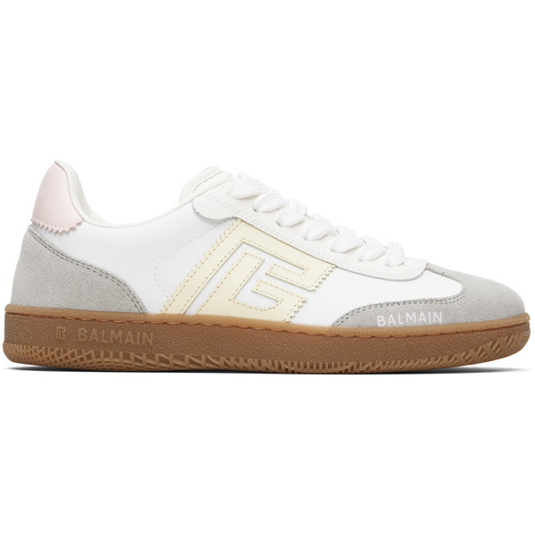  Balmain White Swan Suede & Nylon Sneakers 