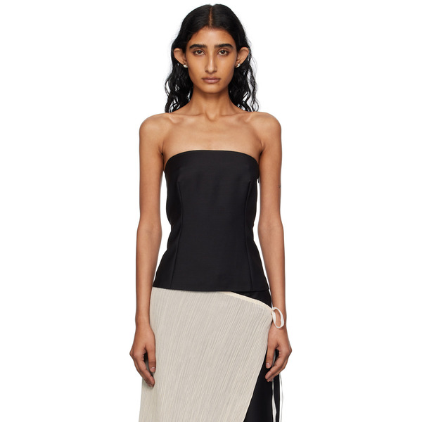  Bambou Roger Kwong Black Wool & Mohair Suiting Bustier Top 