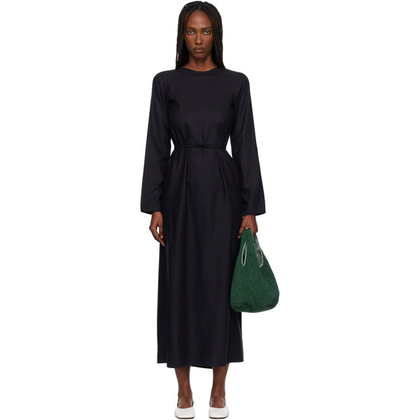  Baserange Black Long-sleeve Apron Maxi Dress 