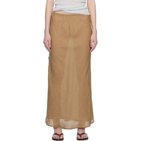  Baserange Tan Fine Linen Dydine Maxi Skirt 