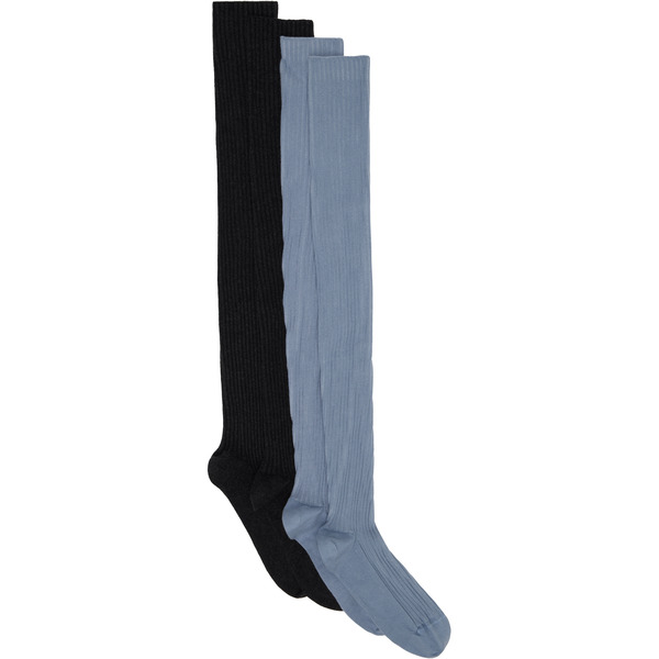  Baserange Two-pack Black & Blue Cotton Rib Overknee Socks 