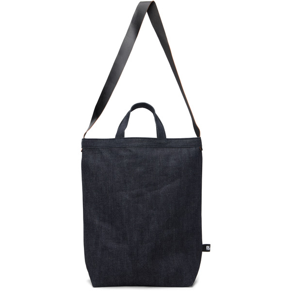  Black Comme Des Garçons Navy Cotton Denim Cowhide Shoulder Strap Bag 