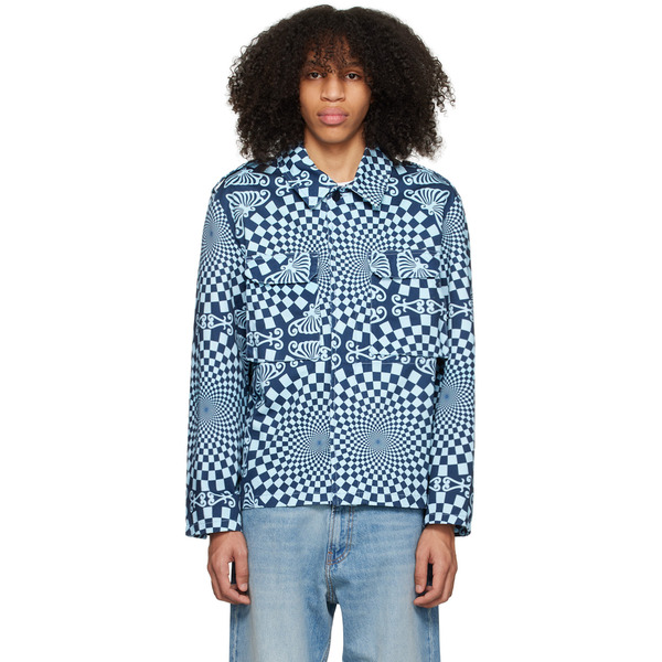  Bluemarble Blue Folk Checkerboard Jacket 