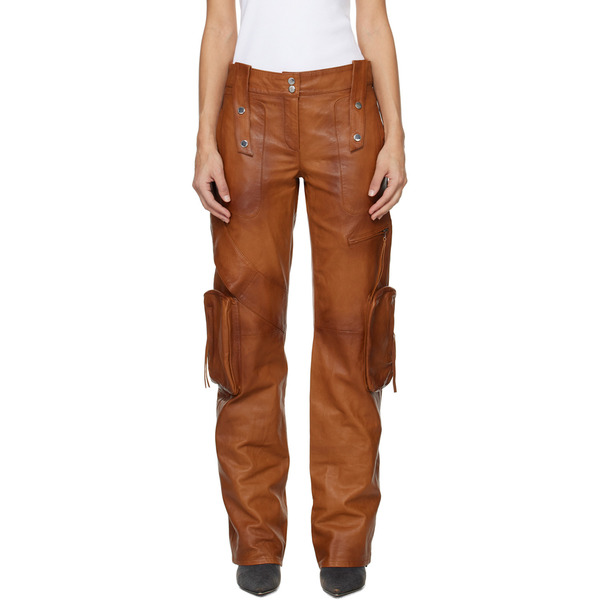  Blumarine Brown Bellows Pocket Leather Pants 