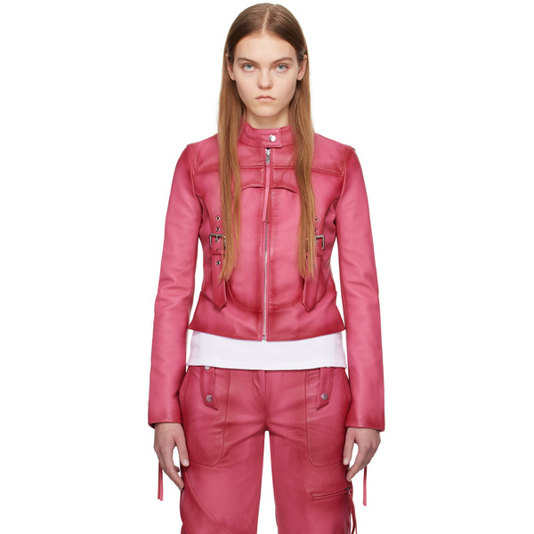  Blumarine Pink Guêpière Leather Biker Jacket 