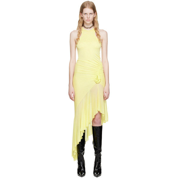  Blumarine Yellow 3d Rose Midi Dress 