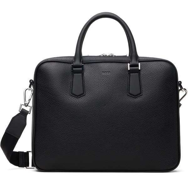  Boss Black Leather Embossed-logo Document Briefcase 