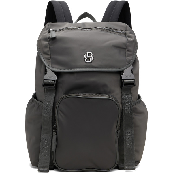  Boss Gray Double B Monogram Twill Backpack 