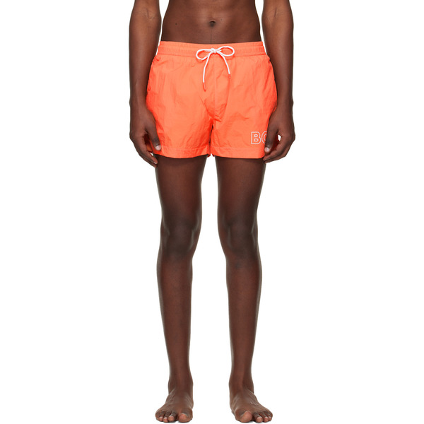  Boss Orange Outline Logo Print Swim Shorts 