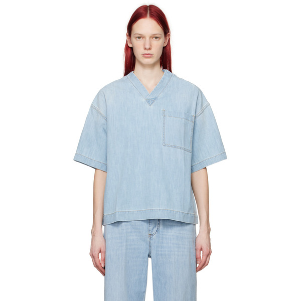  Bottega Veneta Blue Bleached Denim Shirt 