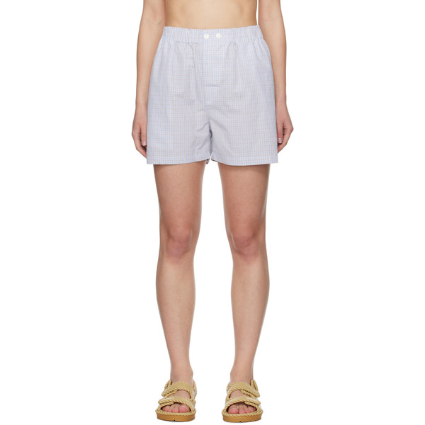  Bottega Veneta Blue Checked Shorts 