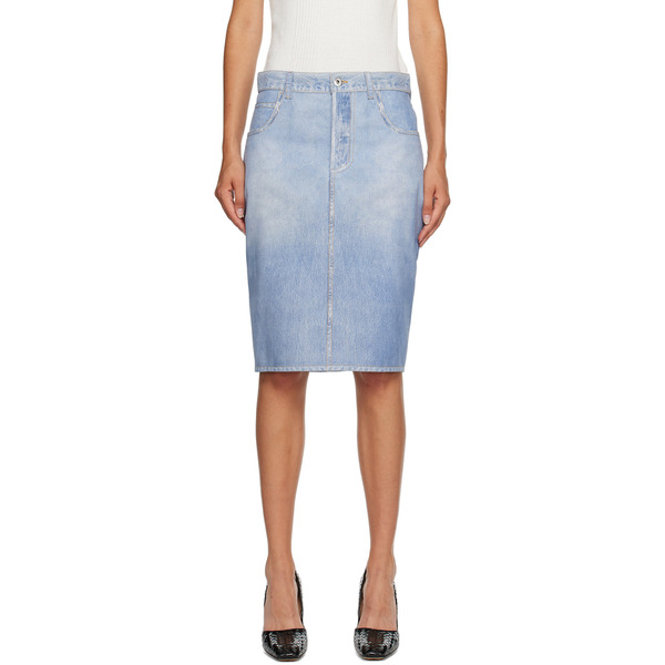  Bottega Veneta Blue Printed Leather Midi Skirt 