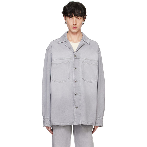  Bottega Veneta Gray Washed Denim Shirt 