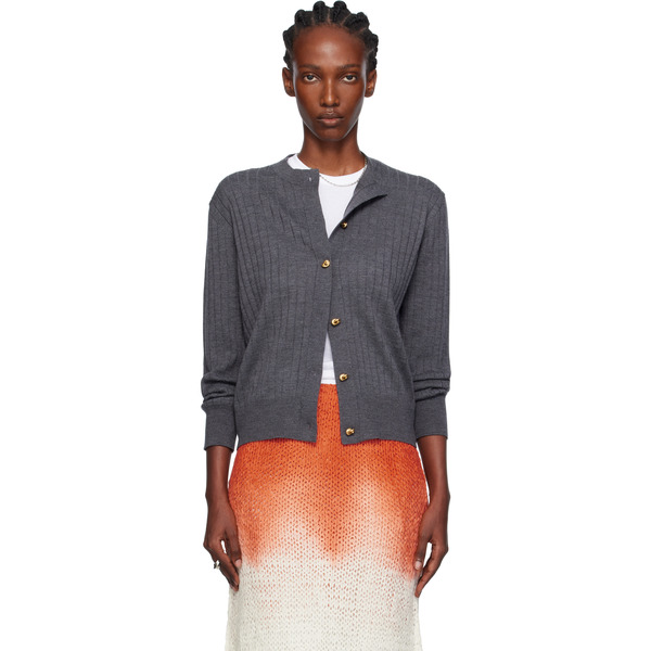  Bottega Veneta Gray Wool Rib Cardigan 