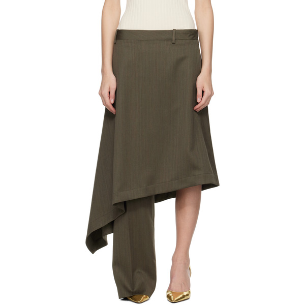  Bottega Veneta Khaki Wool Subtle Stripe Skirt Trousers 