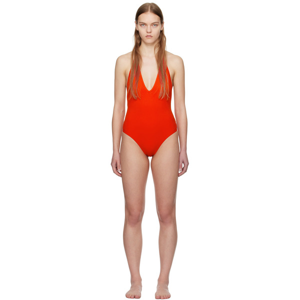  Bottega Veneta Red Halter Neck Swimsuit 