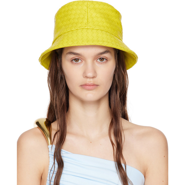  Bottega Veneta Yellow Intrecciato Bucket Hat 