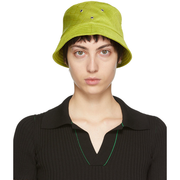  Bottega Veneta Yellow Intreccio Jacquard Bucket Hat 