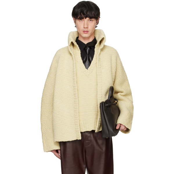  Bottega Veneta Yellow Textured Wool Double Layer Cardigan 