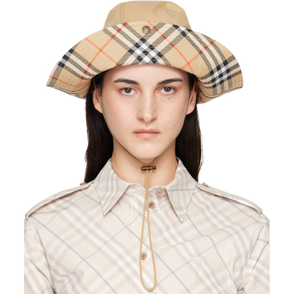  Burberry Beige Check Brim Gabardine Hat 