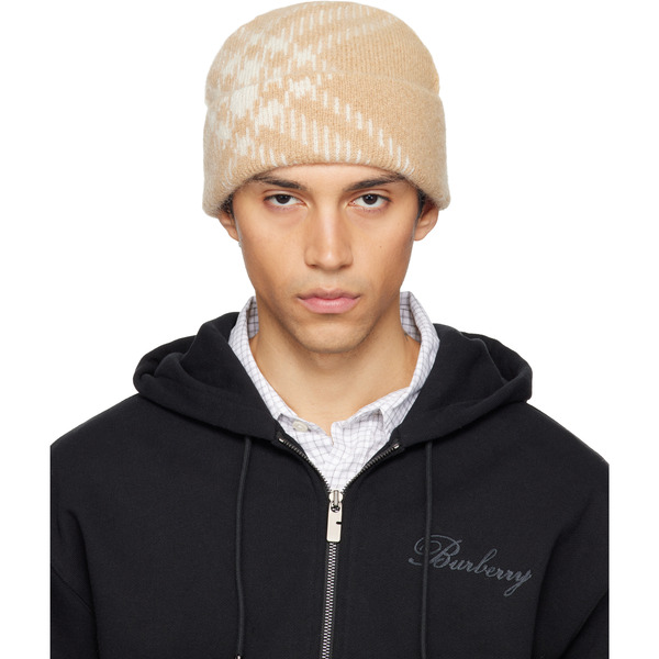  Burberry Beige Check Mohair Wool Blend Beanie 