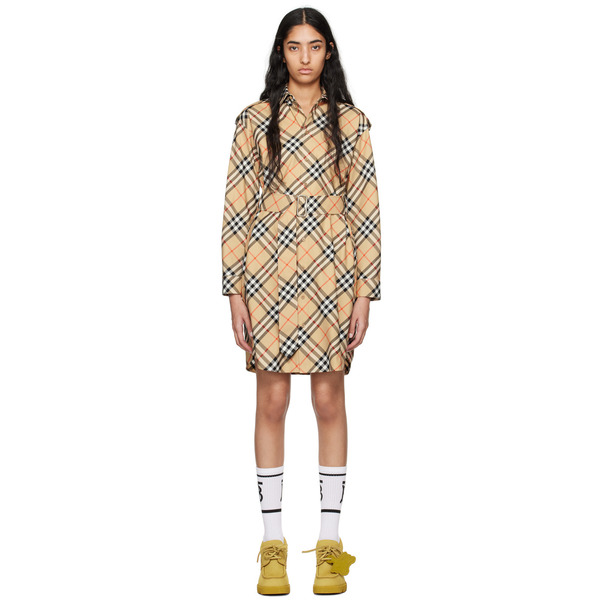  Burberry Beige Check Shirt Midi Dress 