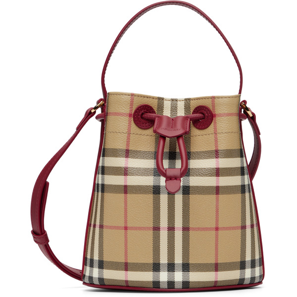  Burberry Beige & Red Mini Check Bucket Bag 