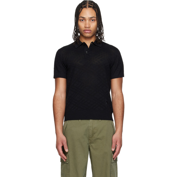  Burberry Black Check Wool Polo 