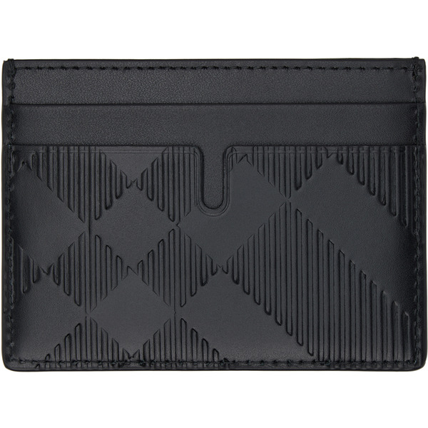  Burberry Black Embossed Check Card Holder 