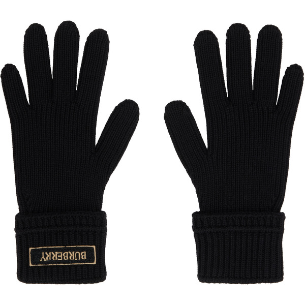  Burberry Black Logo Patch Wool Gloves 