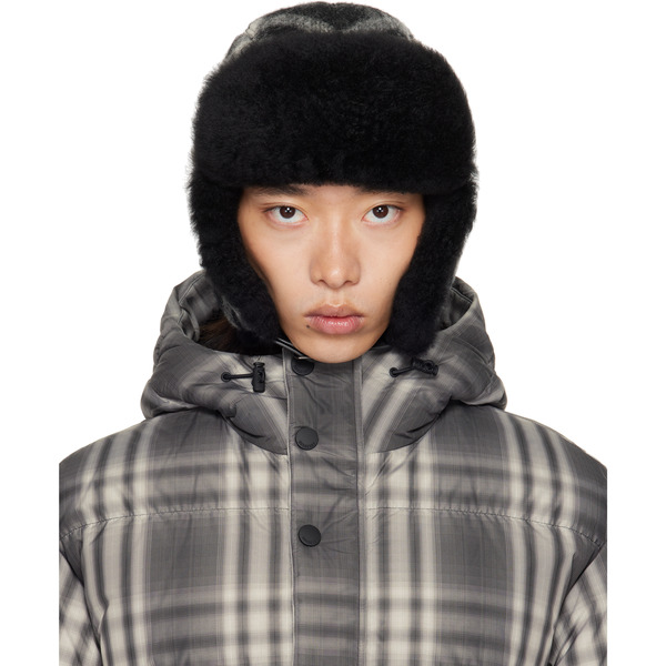  Burberry Black & Off-white Check Wool Trapper Hat 