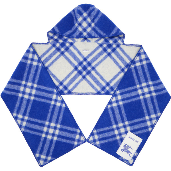  Burberry Blue Check Wool Hooded Scarf 