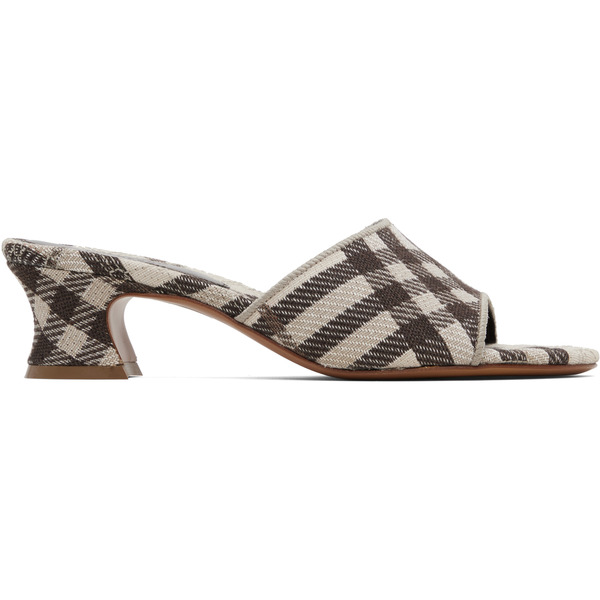  Burberry Brown & White Check Sloane Mule Heeled Sandals 