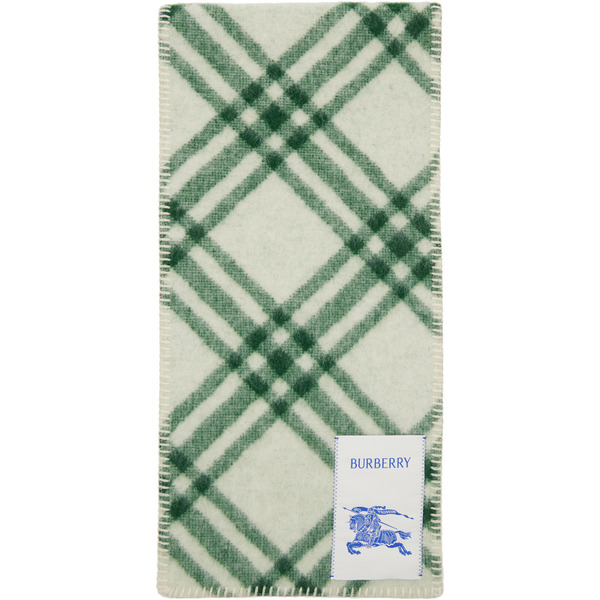  Burberry Green Check Wool Scarf 