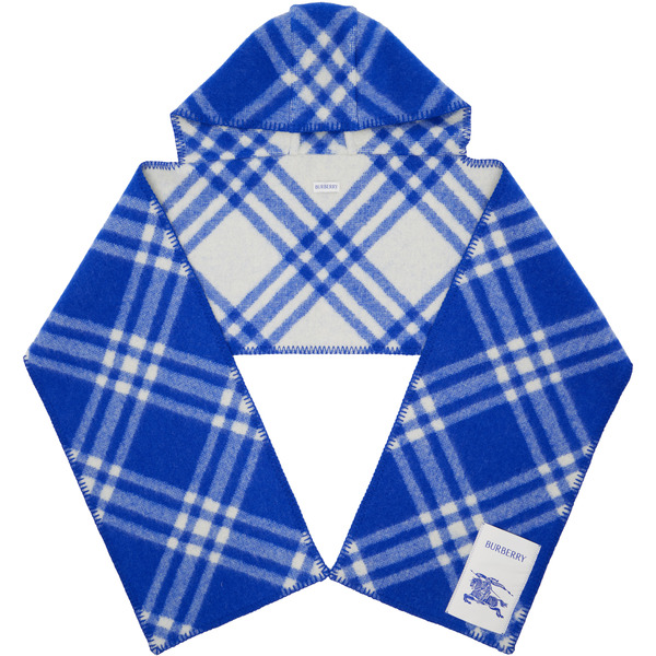  Burberry Navy Check Hooded Scarf 