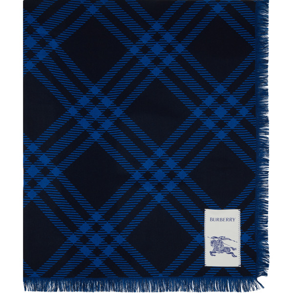  Burberry Navy Wide Check Wool Silk Scarf 