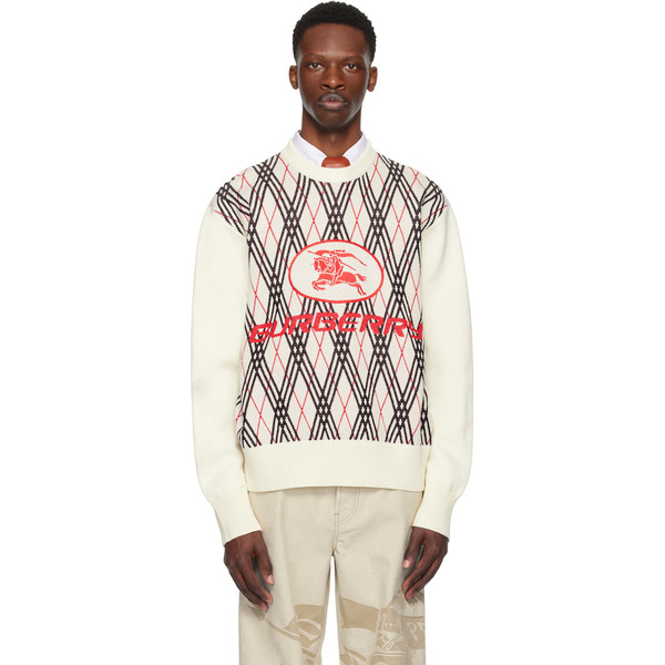  Burberry Off-white Argyle Check Wool Blend Sweater 