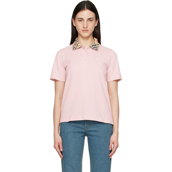  Burberry Pink Check Collar Polo 