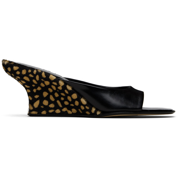  By Far Black Caroo Cheetah Pony Hair Heeled Sandals 