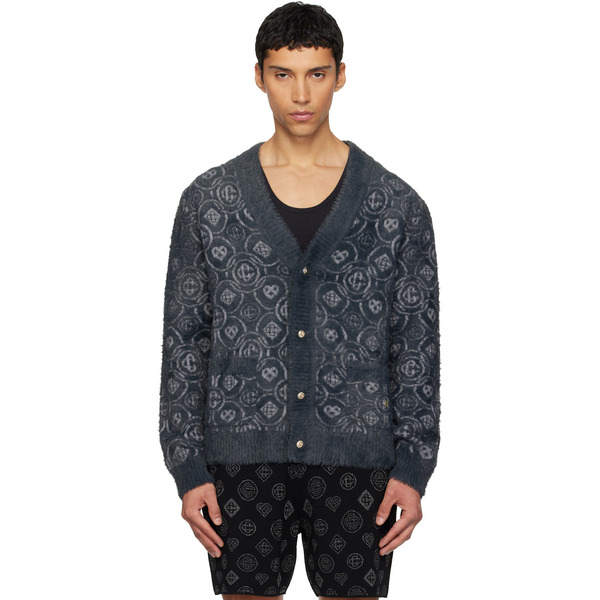  Casablanca Gray Fluffy Monogram Cardigan 