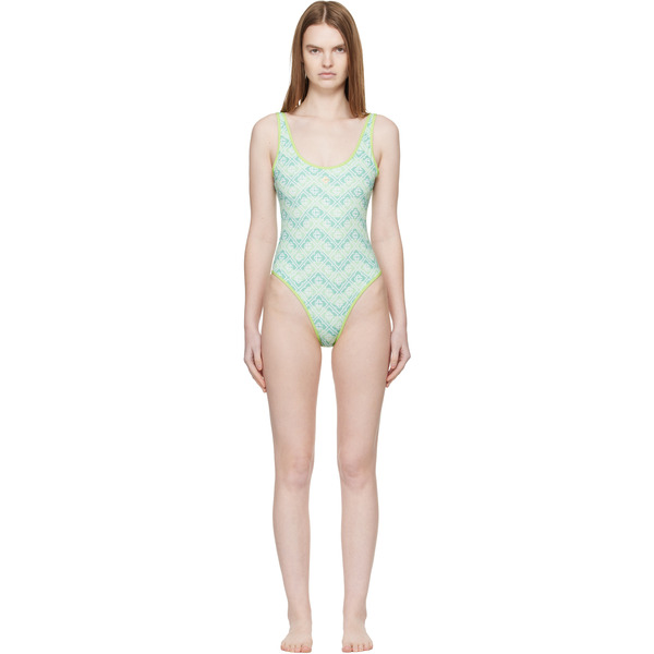  Casablanca Green Wavy Monogram Swimsuit 
