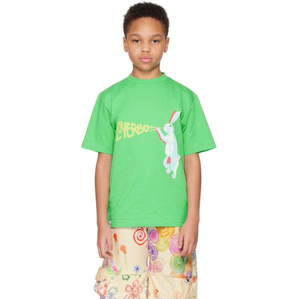  Charles Jeffrey Loverboy Kids Green Printed T-shirt 