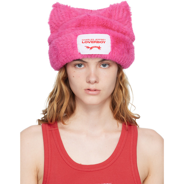  Charles Jeffrey Loverboy Pink Fluffy Chunky Ears Beanie 