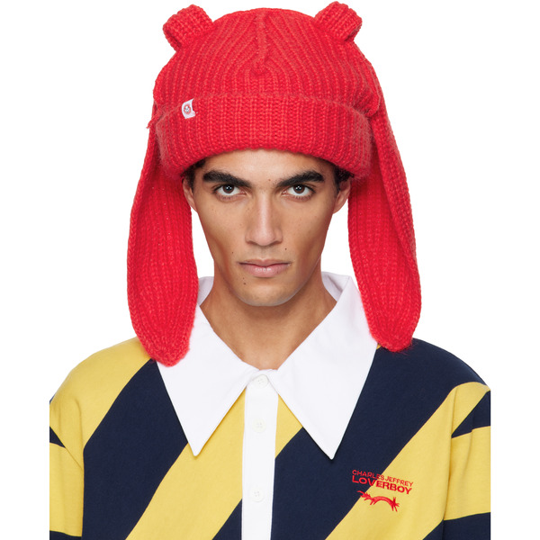  Charles Jeffrey Loverboy Red Mohair Chunky Rabbit Beanie 