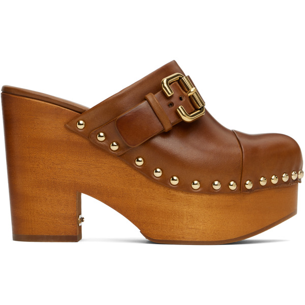  Chloé Brown Jeanette Wedge Mules 