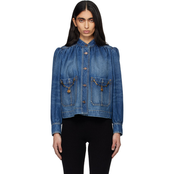  Chloé Indigo High-neck Gathered Denim Jacket 
