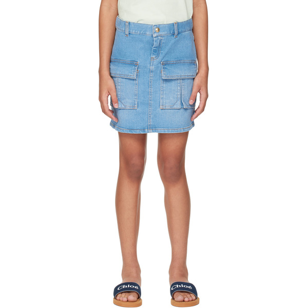  Chloé Kids Blue Faded Denim Skirt 
