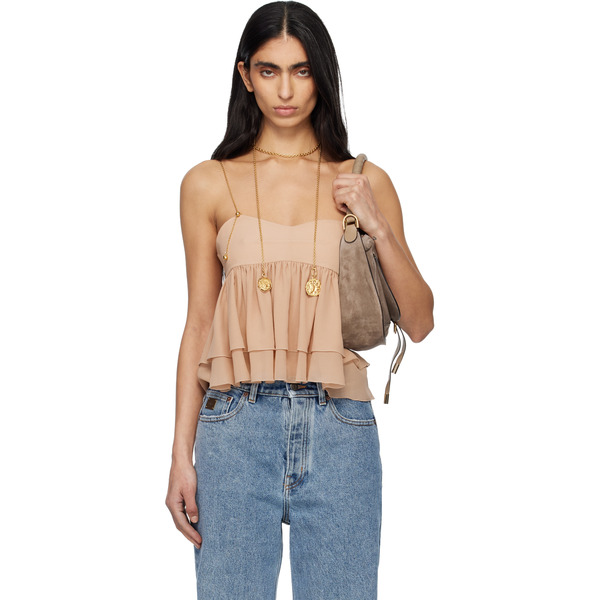  Chloé Pink Sleeveless Ruffle Silk Georgette Top 